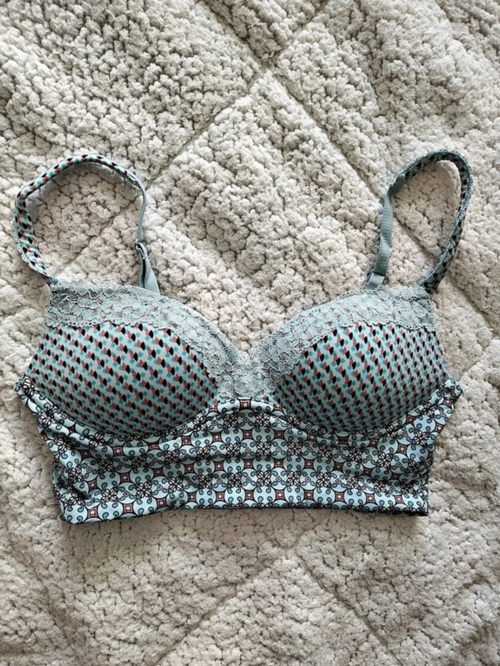 Victoria's Secret Geometric Bra in Blue & White Like New